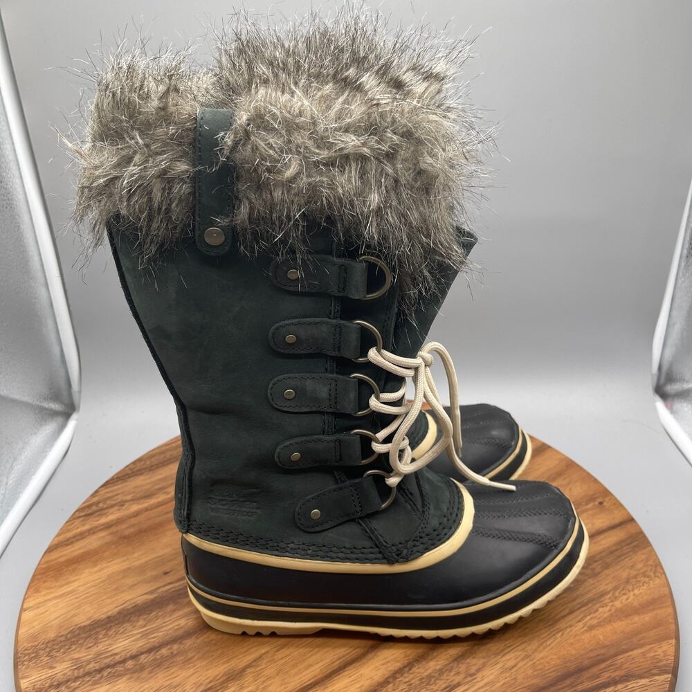 Sorel Joan Of Artic Boots Womens Size 7 Black Lace Up Snow Waterproof Winter